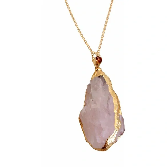 Raw Rose Quartz Gold Pendant Necklace 16–18” Adjustable |Crystal Healing Jewelry - Picture 2 of 3